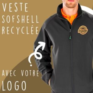 Veste softshell personnalisée en matériaux recyclés avec logo, idéale pour une communication écoresponsable.