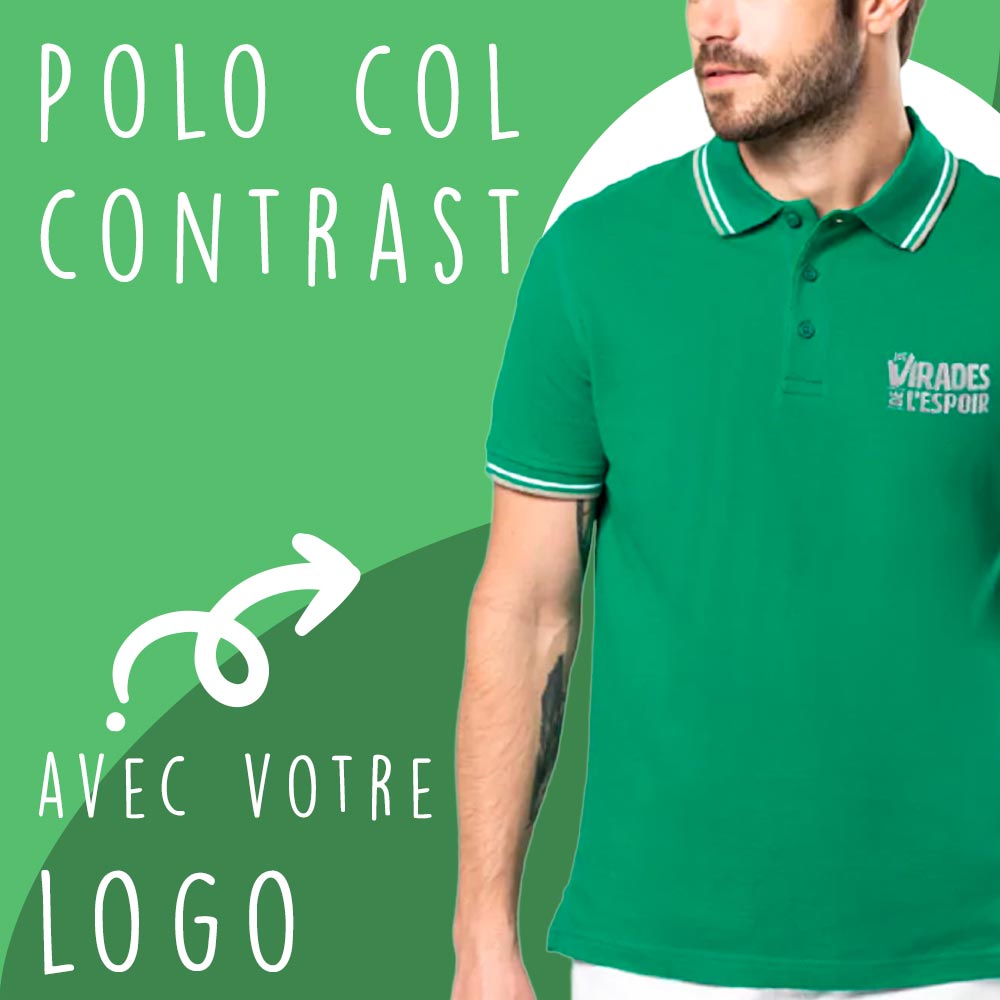 Polo vert col contrasté personnalisable, idéal pour mettre en avant votre logo avec style.