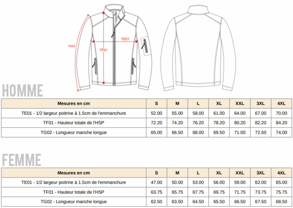 Tableau-de-tailles-veste-softshell-a-personnaliser