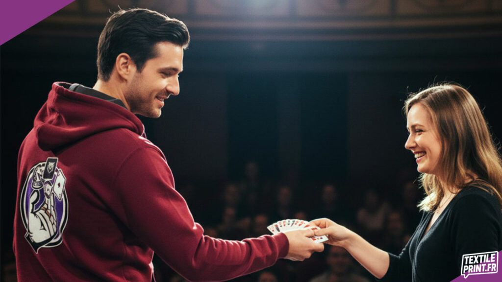 Sweat-shirt bicolore personnalisé avec broderie du logo, fabrication made in France.