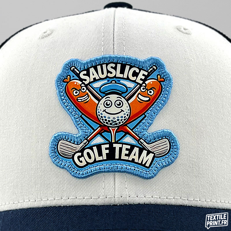 Écusson personnalisé BDS Sauslice Golf Team imprimé et brodé sur casquette
