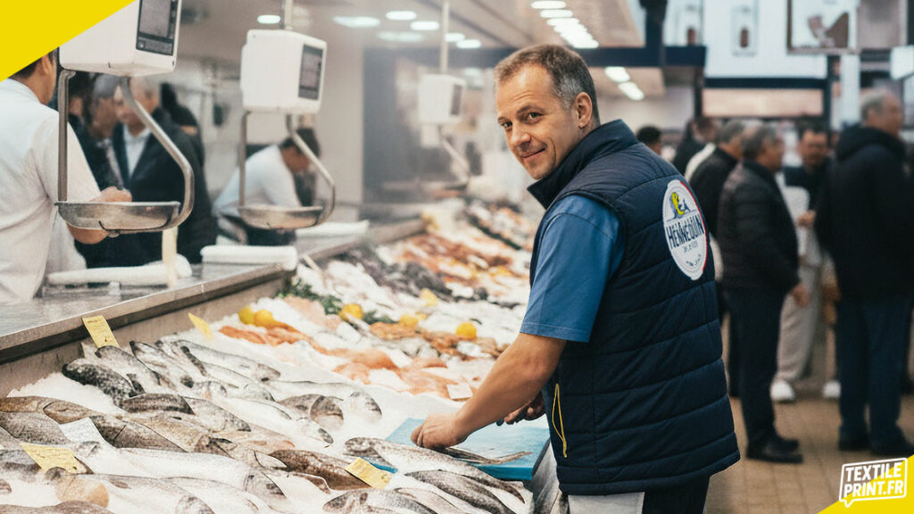 Doudoune sans manches bicolore PK310 personnalisée avec logo d’entreprise en impression DTF.