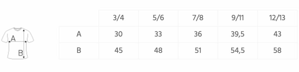 tableau des tailles du s-tee-shirt enfants