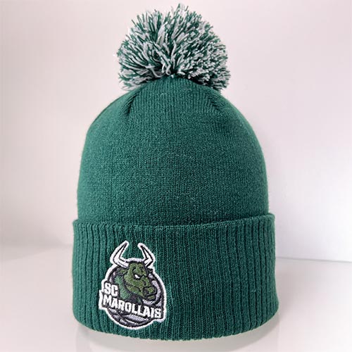 Bonnet Pompon Contrast vert avec broderie du logo SC Marollais sur le revers