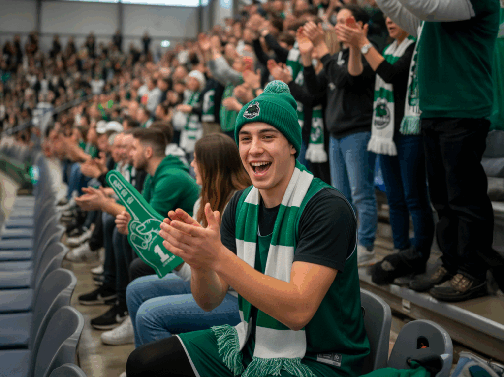 Supporter du Sporting Club Marollais portant un bonnet vert brodé au logo du club