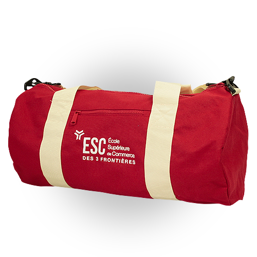 Sac polochon rouge brodé avec le logo ESC – personnalisation textile école