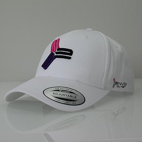 Casquette blanche Envol du Net avec logo brodé, vue de trois-quarts