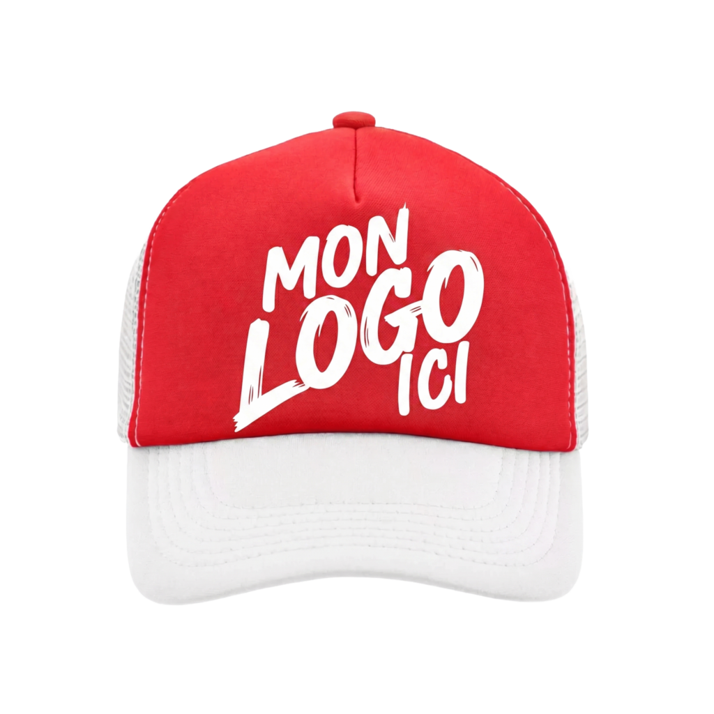 Casquette Trucker Classic blanche et rouge personnalisée avec logo